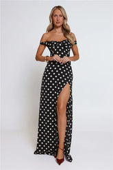 Trending Live Off Shoulder Polka Dot Maxi Dress Black