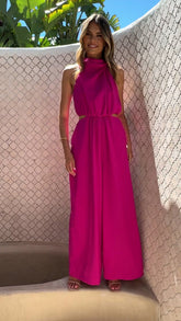Lara Halter Neck Wide Leg Jumpsuit - Pink
