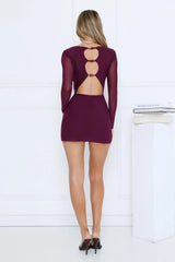 Desire High Long Sleeve Mini Dress Plum