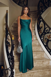 Brilliant Belle Satin Maxi Dress Green