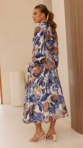 Aida Long Sleeve Maxi Dress - Azure Blue