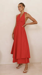 Kathy Halter Neck Maxi Dress - Red