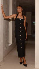 Tierra Button Midi Dress - Black