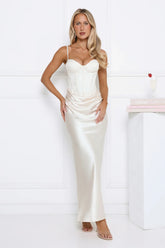 Shimmering Horizon Satin Maxi Dress Cream