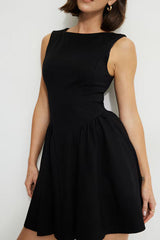 Kerina Flared Ponte Mini Dress-Jet Black