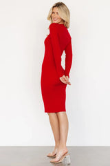 Mavis Ribbed Midi Dress | Red