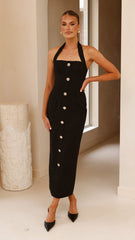 Tierra Button Midi Dress - Black