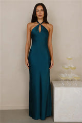 The Delilah Satin Halter Maxi Dress Teal
