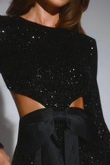 Red Carpet Reverie Long Sleeve Sequin Mini Dress Black